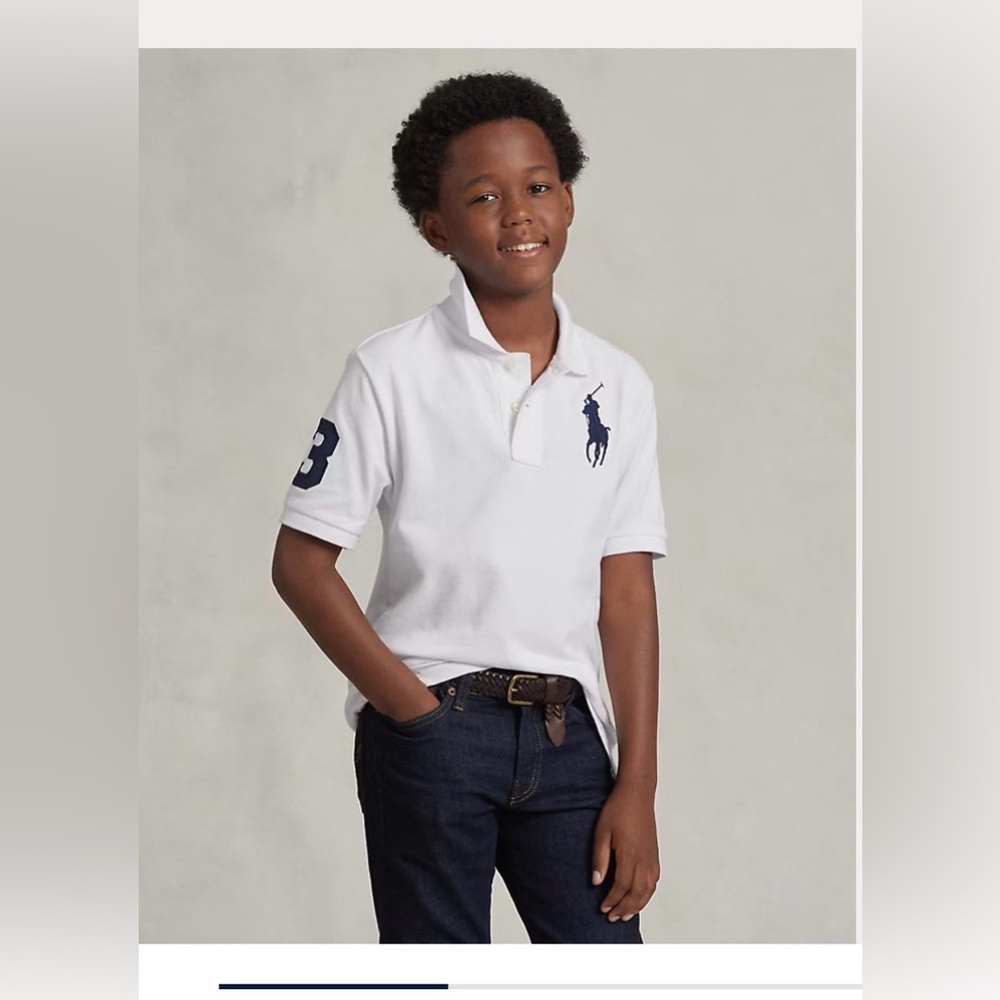 Polo by Ralph Lauren Kids White Polo with Navy Logo Size 5
